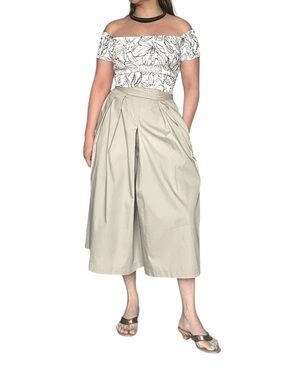 Tilley Beige Wide-Leg Pleated Midi Skirt - Neutral Women's Skirt